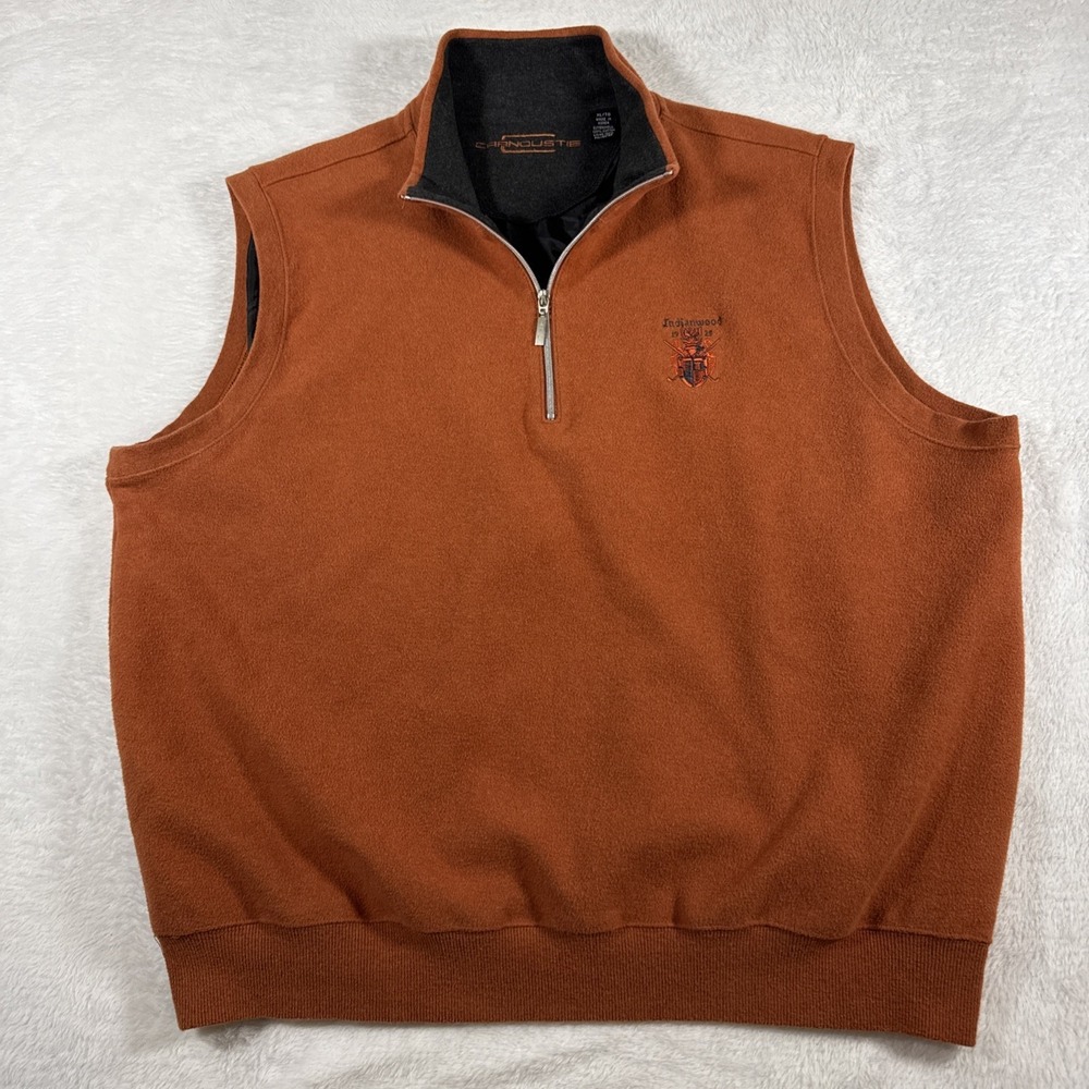 Carnoustie Men's XL Orange Half Zip Golf Vest Cotton‎ Shell Lined Vintage Look